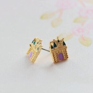 Princess Castle Fairytale Stud Earrings Gold New